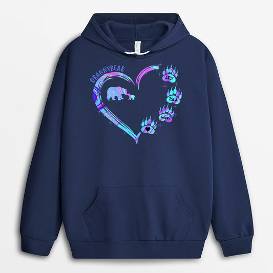 0133HUS2 Personalized Hoodie Gifts Bear Grandma Mom Heart