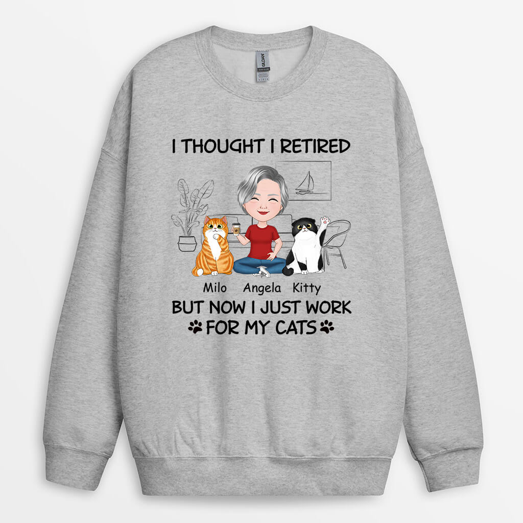 1046WUS1 Personalized Sweatshirt Gifts Retirement Cat Cat Lovers