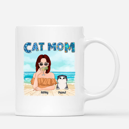 1136MUS1 Personalized Mugs Gifts Beach Cat Mom CatLovers