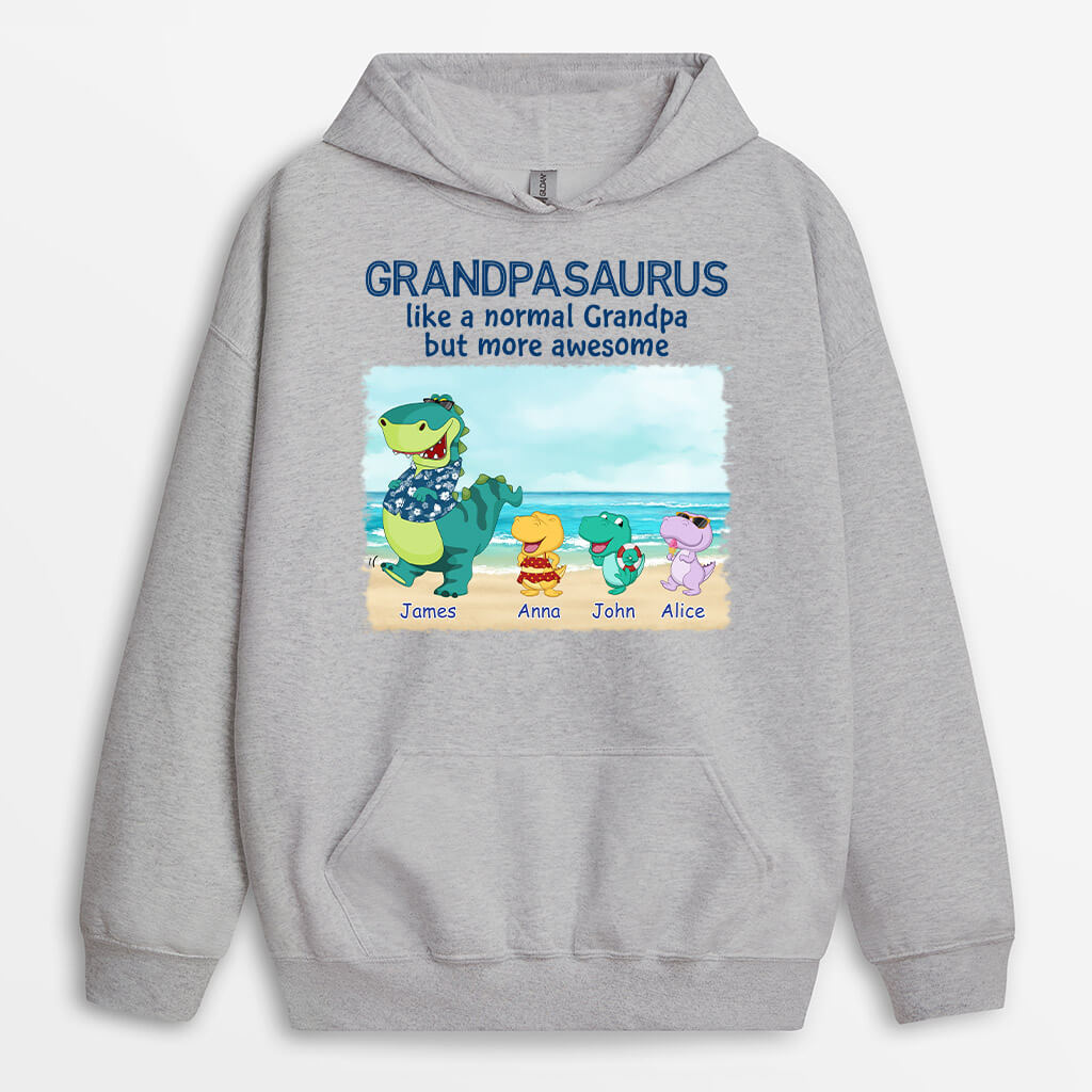 1139HUS2 Personalized Hoodie Gifts Beach Dinosaur Grandpa Dad