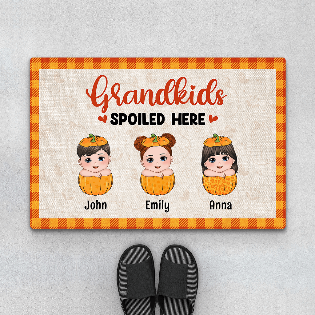 1226DUS1 Personalized Door Mat Gifts Pumpkins Grandkids