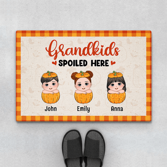 1226DUS1 Personalized Door Mat Gifts Pumpkins Grandkids