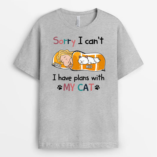 1287AUS2 personalized sorry i have plans with my cat t shirt