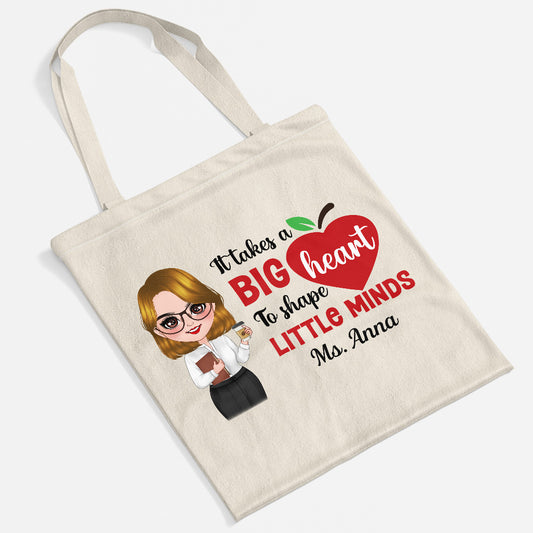 1289BUS2 personalized take a big heart to shape little minds tote bag