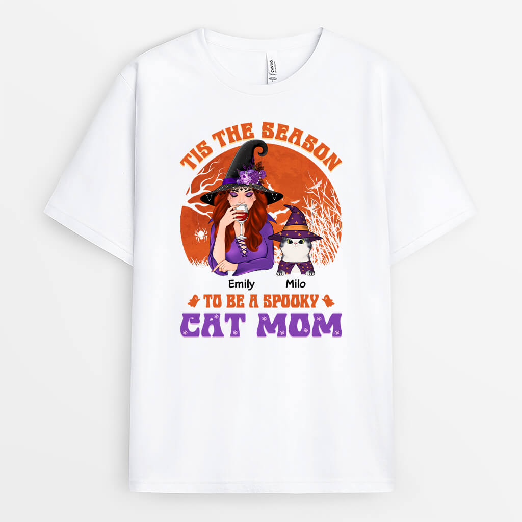 1293AUS1 personalized tis the season spooky cat mom t shirt