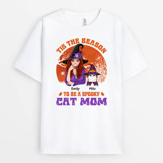 1293AUS1 personalized tis the season spooky cat mom t shirt