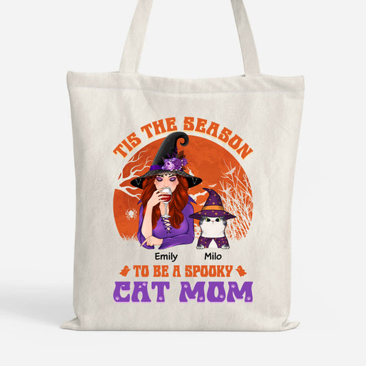 1293BUS1 personalized tis the season spooky cat mom tote bag