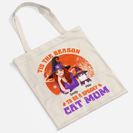 1293BUS2 personalized tis the season spooky cat mom tote bag