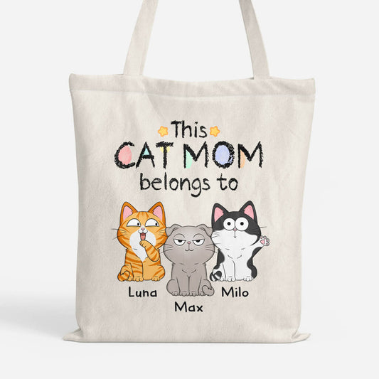 1295BUS1 personalized this cute cat mom dad belongs to tote bag