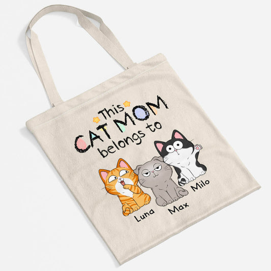1295BUS2 personalized this cute cat mom dad belongs to tote bag