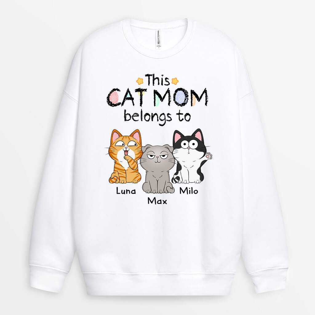 1295WUS1 personalized this cute cat mom dad belongs to sweatshirt