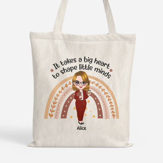 1297BUS1 personalized big heart shapes little minds tote bag