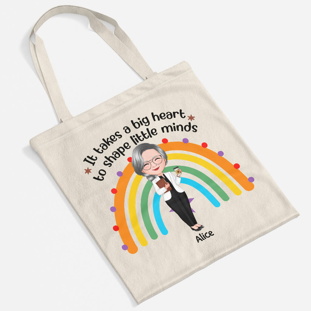 1297BUS2 personalized big heart shapes little minds tote bag