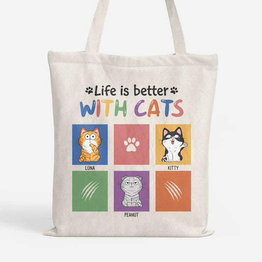 1299BUS1 personalized life is much better with cats tote bag