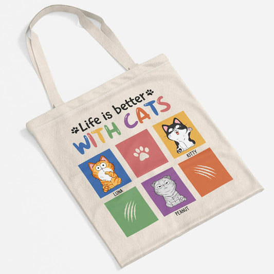 1299BUS2 personalized life is much better with cats tote bag