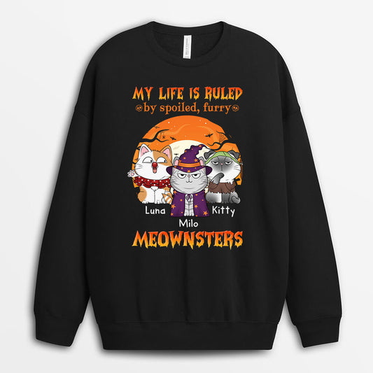 1303WUS1 personalized my life is ruled by spoiled furry meownster sweatshirt