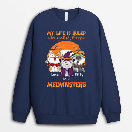 1303WUS2 personalized my life is ruled by spoiled furry meownster sweatshirt