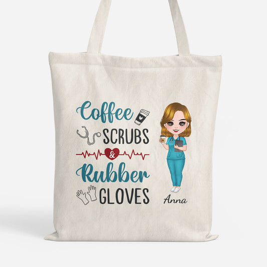 1305BUS1 personalized coffee scrubs and rubber gloves tote bag