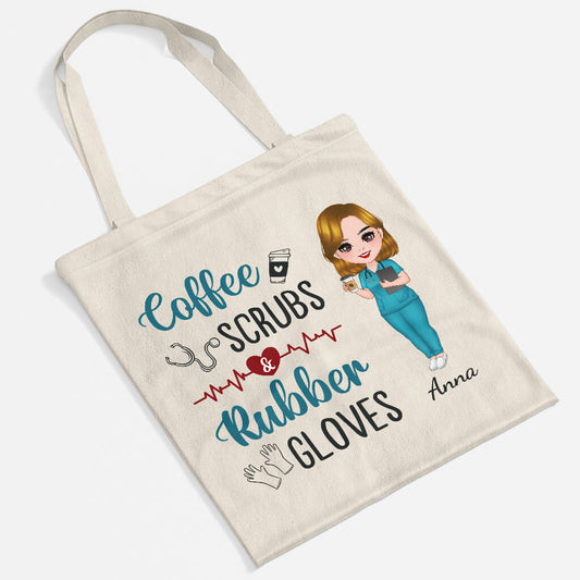 1305BUS2 personalized coffee scrubs and rubber gloves tote bag