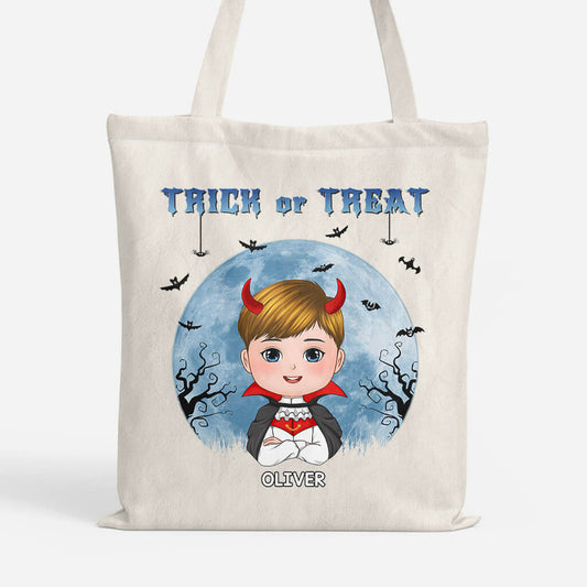 1307BUS1 personalized trick or treat tote bag