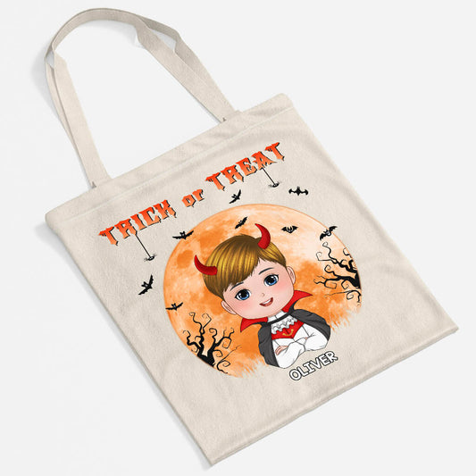 1307BUS2 personalized trick or treat tote bag