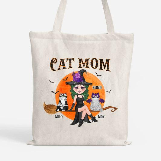1310BUS1 personalized cute cat mom with broom tote bag