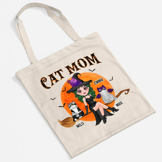1310BUS2 personalized cute cat mom with broom tote bag_743b318b 48d2 42e0 9bef 945e86bcdc30
