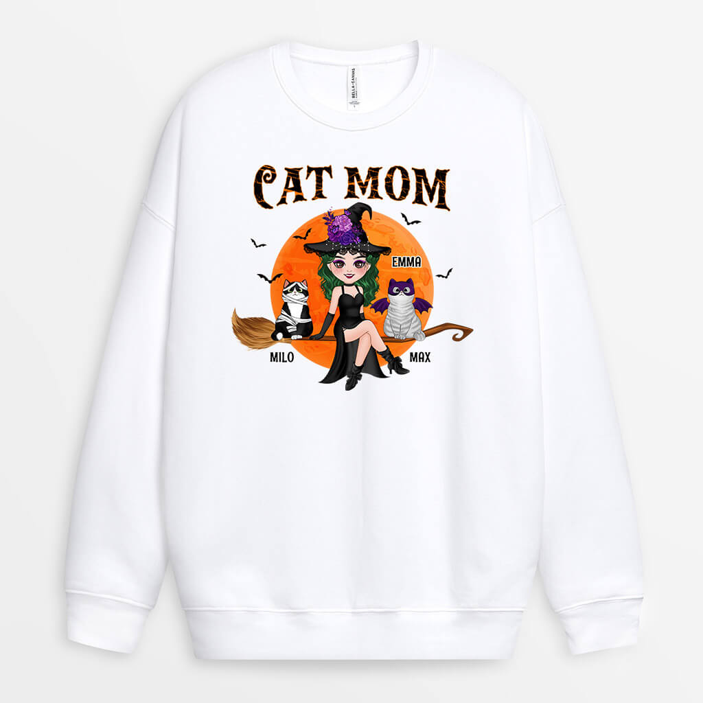 1310WUS2 personalized cute cat mom with broom sweatshirt