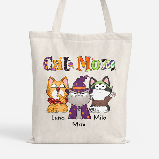 1311BUS1 personalized halloween cat mom tote bag