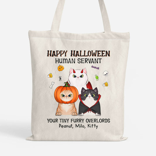 1316BUS1 personalized happy halloween human servant mug from fluffy cat tote bag