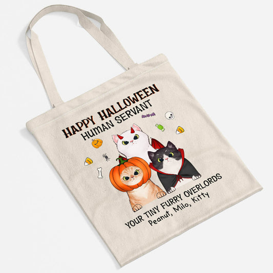 1316BUS2 personalized happy halloween human servant mug from fluffy cat tote bag