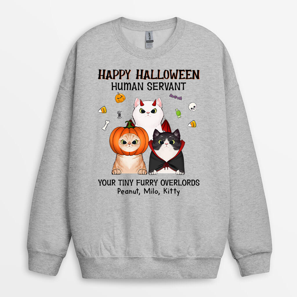 1316WUS2 personalized happy halloween human servant from fluffy cat sweatshirt