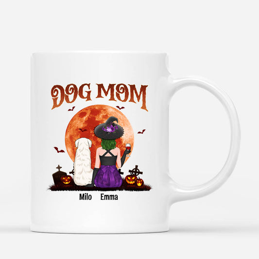 1322MUS1 personalized halloween dog mom red moon mug
