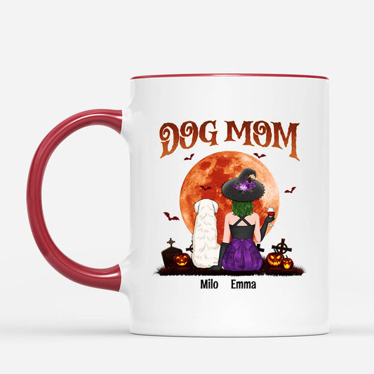 1322MUS2 personalized halloween dog mom red moon mug