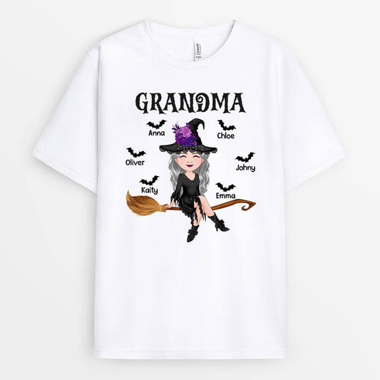 1323AUS1 personalized grandma witch sitting on broom t shirt