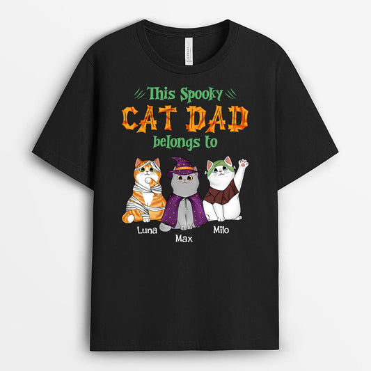 1352AUS1 personalized this spooky cat dad mom belongs to t shirt