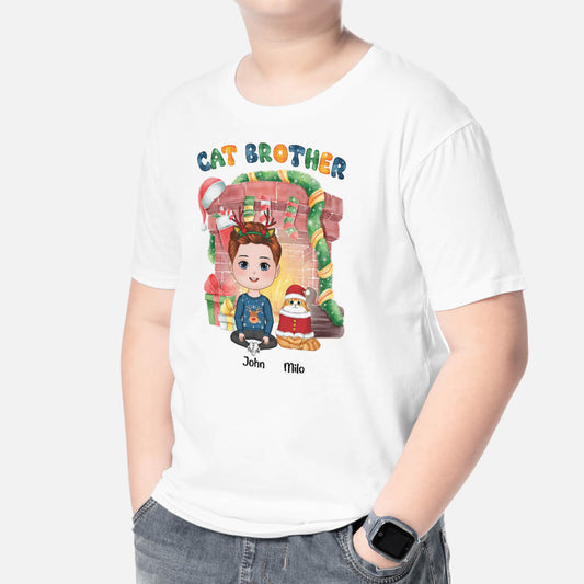 1363AUS2 personalized cat brother christmas kid t shirt