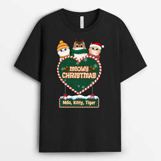 1385AUS1 personalized meowy christmas for cat lovers t shirt