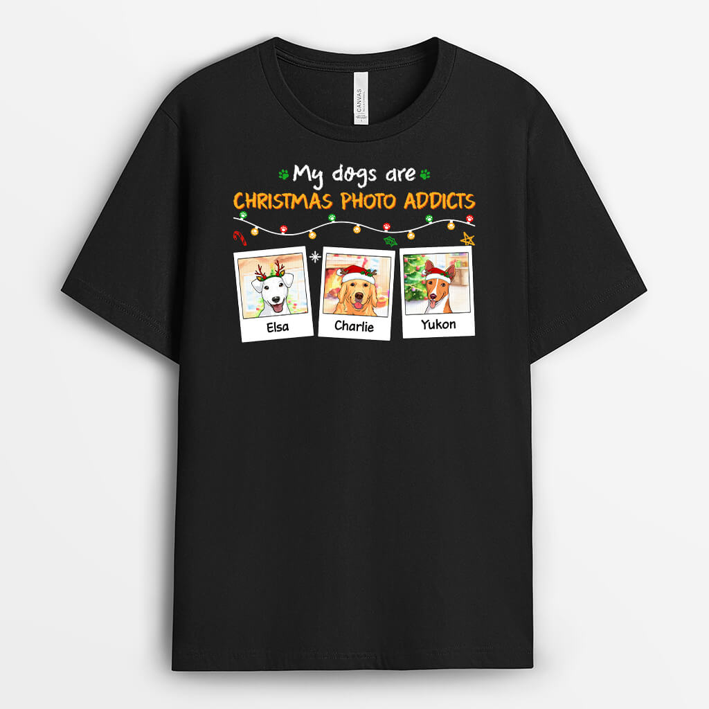 1391AUS1 personalized my dogs are christmas photo addicts t shirt