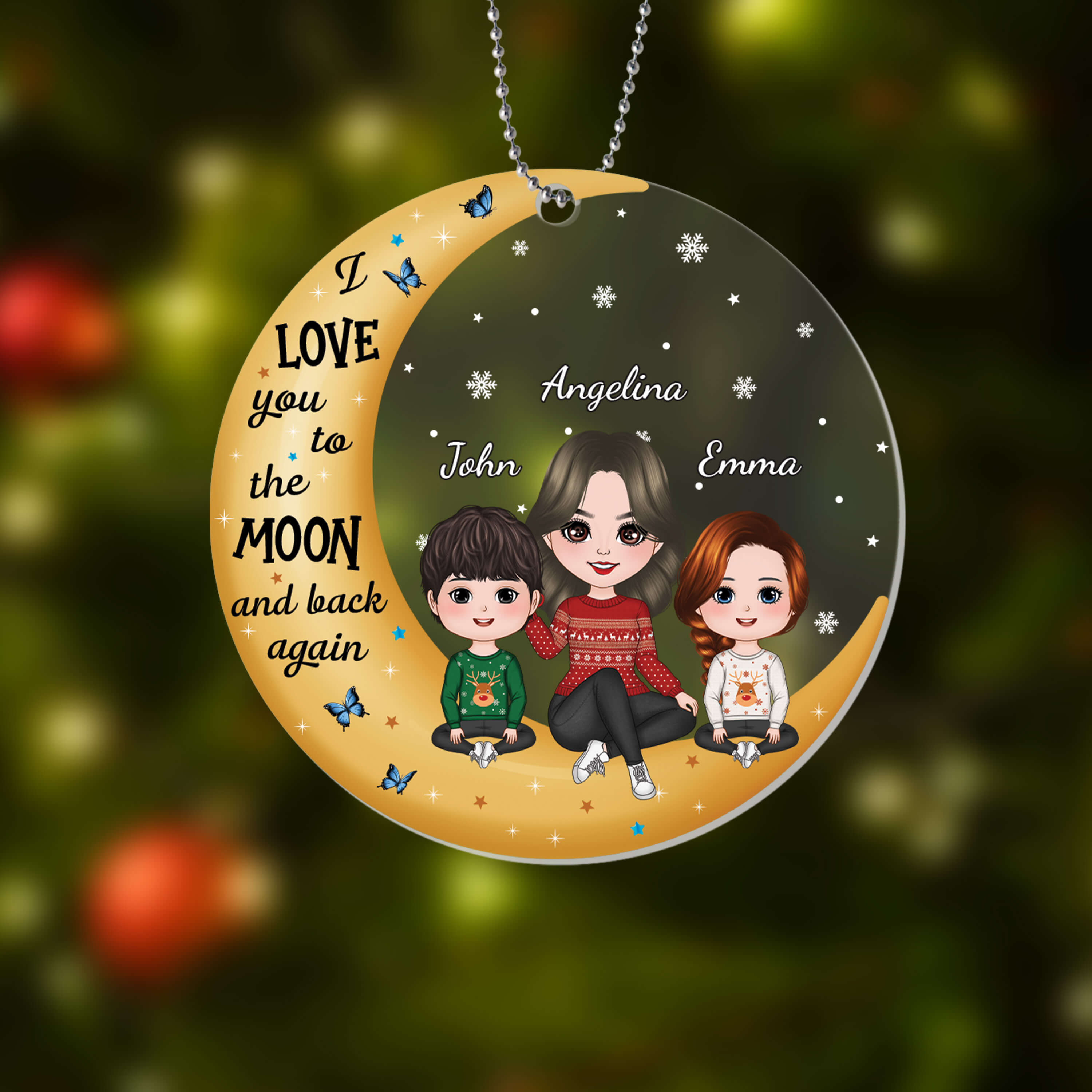 1409OUS2 personalized grandma grandkids on moon ornament