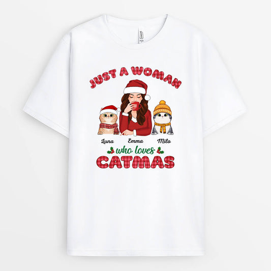 1442AUS1 personalized just a woman who loves catmas t shirt