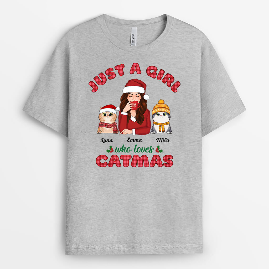 1442AUS2 personalized just a woman who loves catmas t shirt