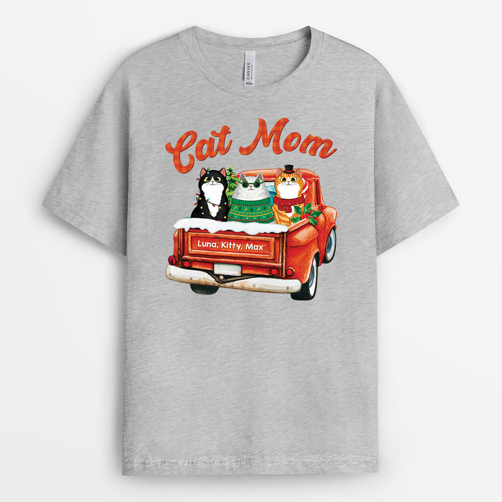 1456AUS2 personalized cat mom cat dad christmas t shirt