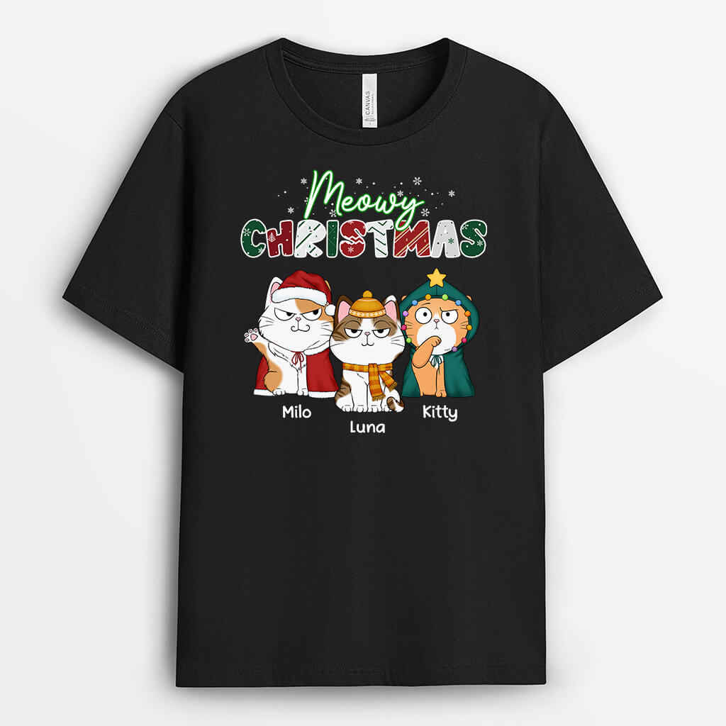 1466AUS1 personalized meowy christmas t shirt