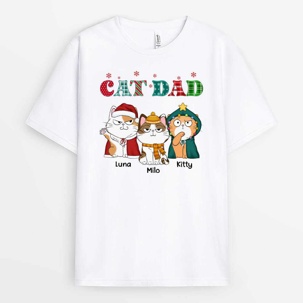 1468AUS1 personalized cat mom cat dad snowflake t shirt