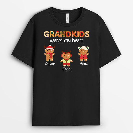 1472AUS1 personalized grandkids warm my heart gingerbread t shirt