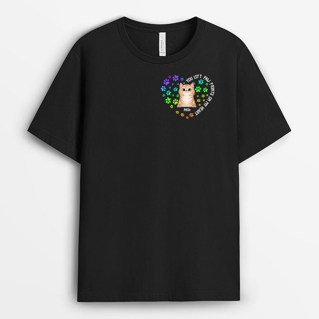 1498AUS1 personalized you left paw prints on my heart cat t shirt