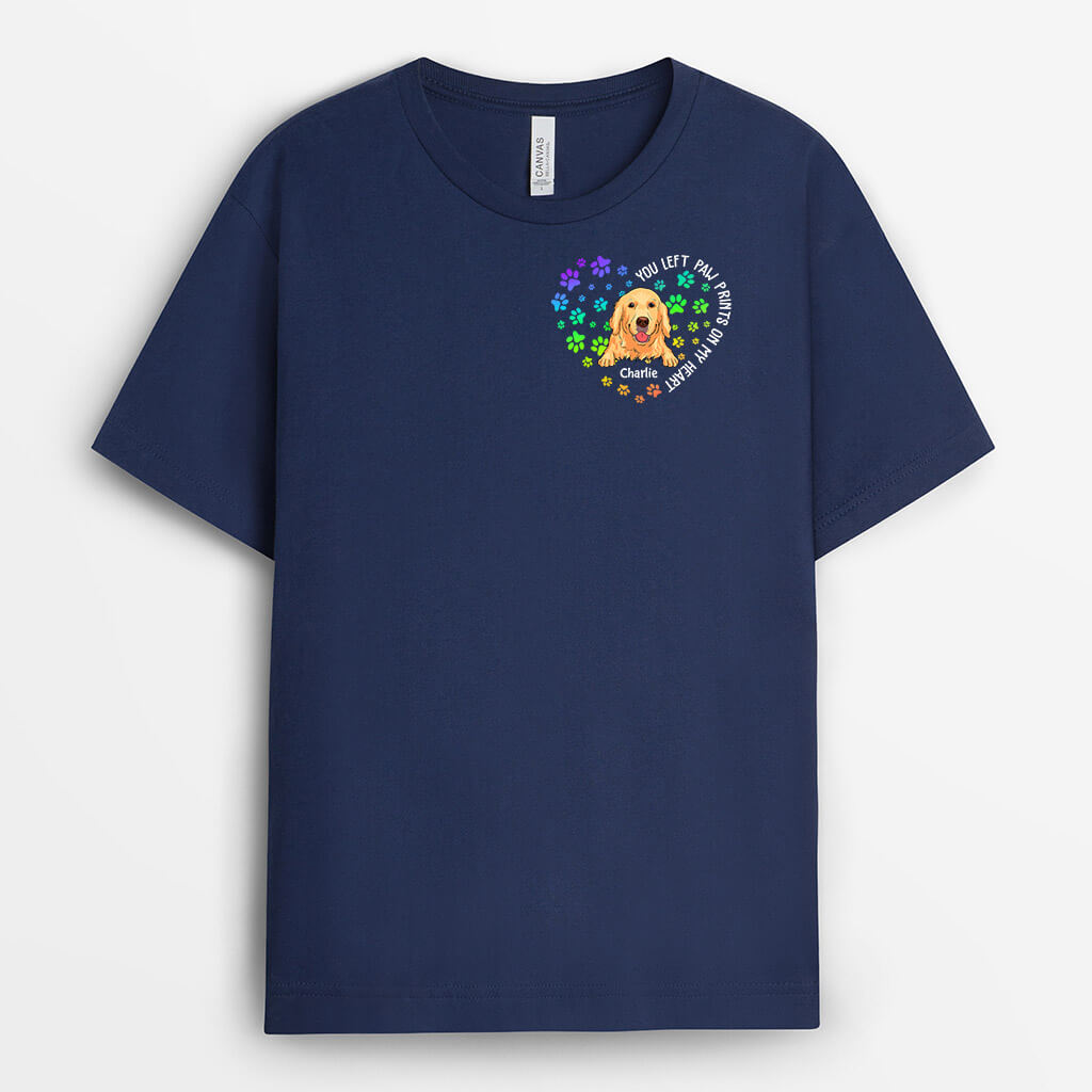 1498AUS1 personalized you left paw prints on my heart dog t shirt