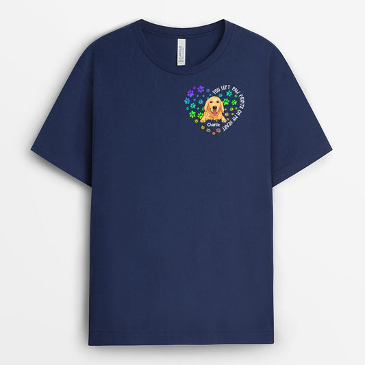 1498AUS1 personalized you left paw prints on my heart dog t shirt