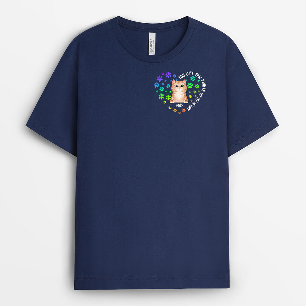 1498AUS2 personalized you left paw prints on my heart cat t shirt